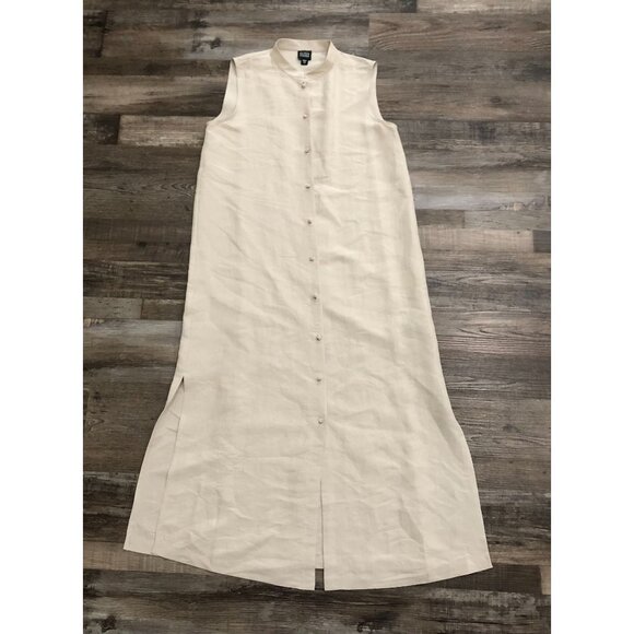 Eileen Fisher Button Down Silk Sleeveless Dress Size XS Beige - Picture 1 of 5